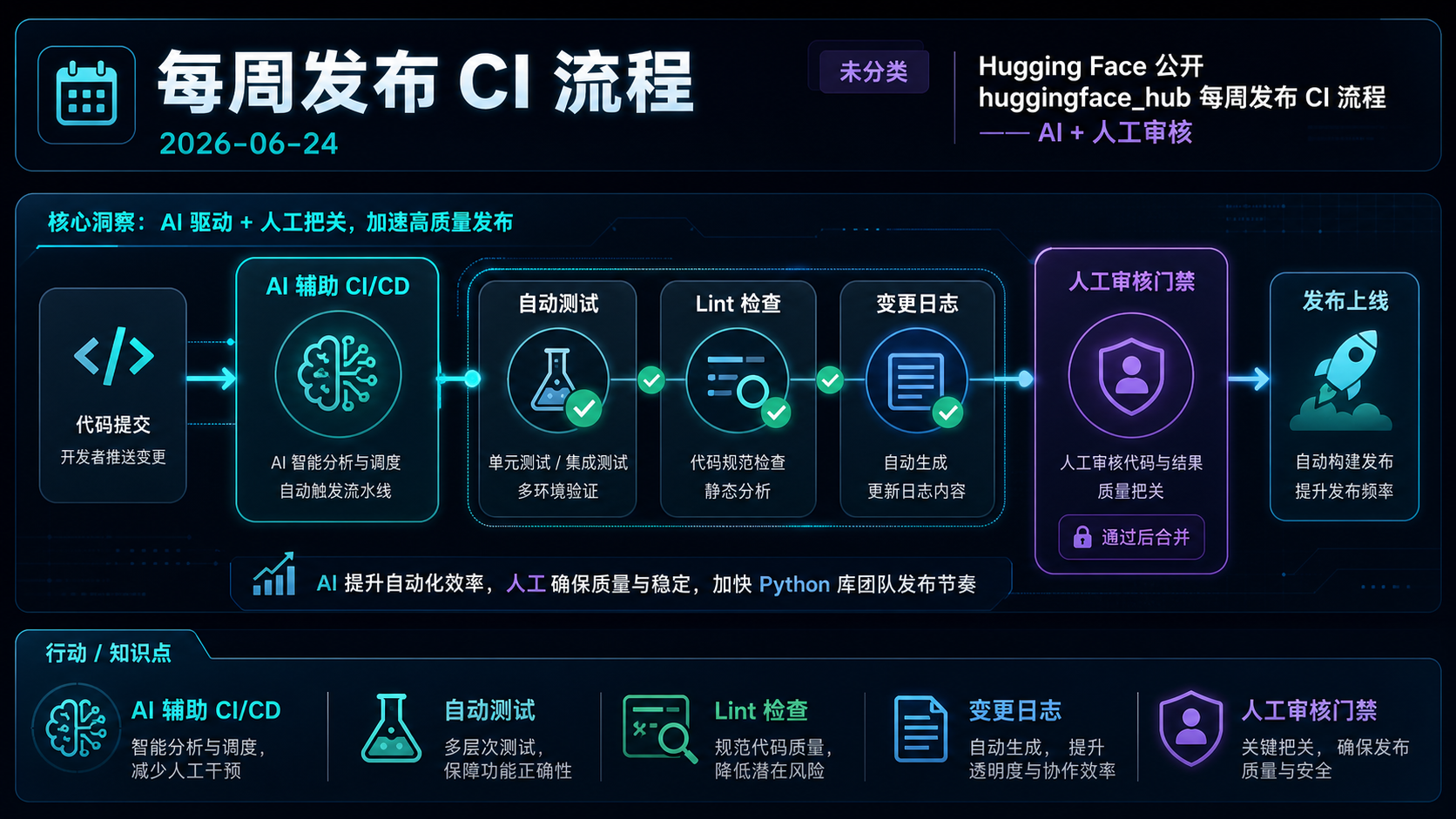 Hugging Face 公开 huggingface_hub 每周发布 CI 流程——AI + 人工审核 的生图总结