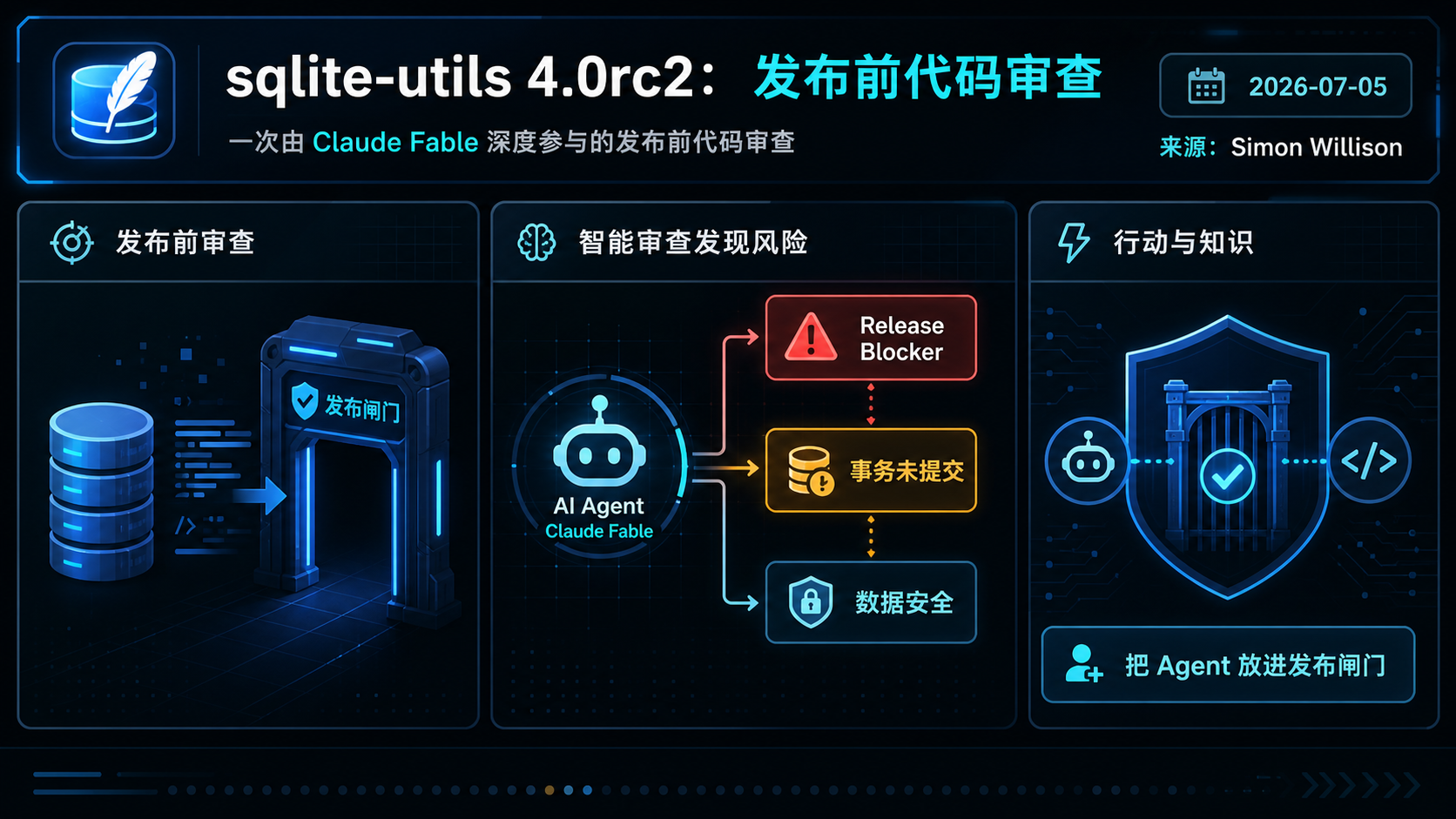 sqlite-utils 4.0rc2：一次由 Claude Fable 深度参与的发布前代码审查 的生图总结